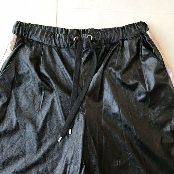 Bebe Vegan Leather High Waist Tuxedo Stripe Culottes Pants - Picture 2 of 12